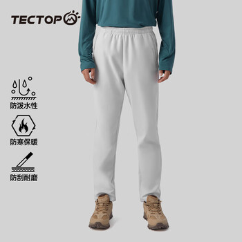 探拓（TECTOP）户外抓绒裤男女情侣款软壳裤秋冬季加厚防风休闲长裤保暖裤子 男款银灰色 L