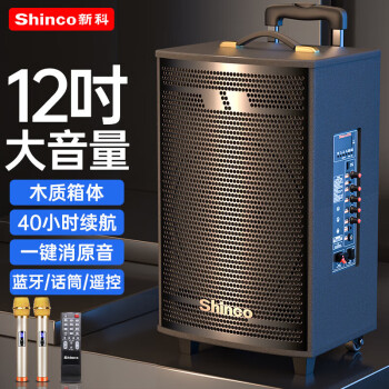 新科 （Shinco）T30广场舞音响户外大音量拉杆蓝牙音箱三喇叭重低音木质箱体家用K歌移动摆摊 12吋双咪