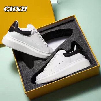 CHXH轻奢品牌官方小白鞋男鞋冬季新款增高板鞋棉鞋男情侣运动休闲鞋男 黑皮尾【高版本】 40