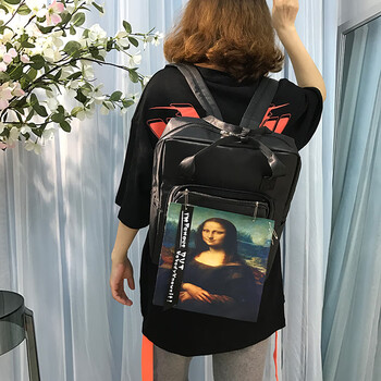 油画贴布书包 防水尼龙手提学生双肩包街拍背包 蒙娜丽莎 双肩包