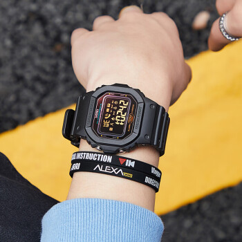 时刻美（skmei）手表渐变小方块电子表学生防水时尚潮流手表1629黑色