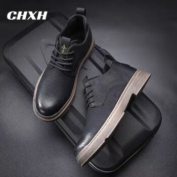 CHXH高端马丁靴男冬季工装鞋男靴加绒加厚棉鞋男皮靴男轻奢增高靴子男 黑色 42-男鞋