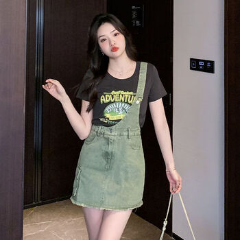 mxzp牛仔背心裙洋装女设计感印花t恤牛仔背心短裙两件套单件印花灰ts