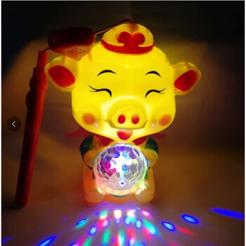 元宵节3d小猪卡通电动发光闪光灯笼儿童手提音乐玩具灯笼 黄色主图款