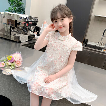 2024新款儿童夏天汉服国风旗袍公主裙夏装女孩裙子粉红色130cm130cm