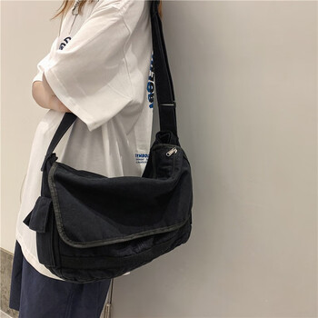 迪绸dichou斜挎包大容量女大学生慵懒风水洗帆布包日系男学生书包单肩