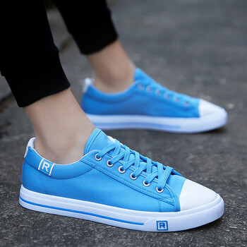 春天男土帆布鞋校园风男版布鞋学生青少年板鞋初中生浅蓝色凡布鞋
