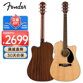 FENDER芬达CD-60SCE单板电箱吉他云杉木缺角民谣吉它41英寸原木色