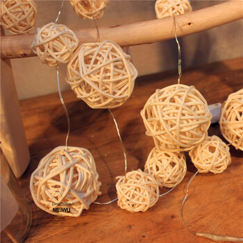 店木梯子 风民宿实木装饰木梯落地服装店铺拍照道具背景 自制藤球灯 2