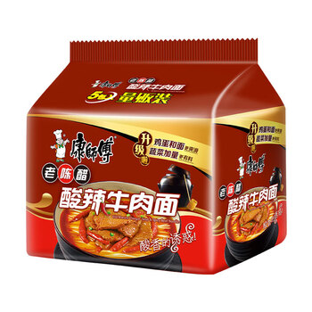 康师傅 方便面 经典老陈醋酸辣牛肉面五连包110g*5 泡面袋装 方便食品