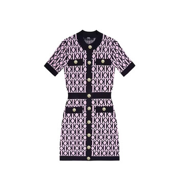 卡尔拉格斐七七酱专享karllagerfeld双k字母提花针织连衣裙黑粉色xs