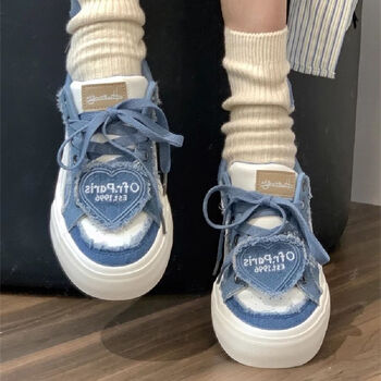 板鞋女款小众设计感国潮鞋子学生百搭休闲帆布鞋牛仔蓝色37标准尺码