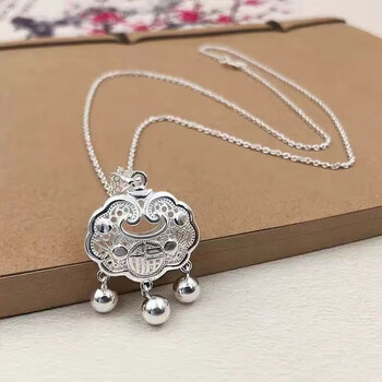 rson999足银平安锁带银马鞭链宝宝长命锁项链儿童吊坠大人毛衣链5克