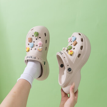 星期六【踩屎感软底】洞洞鞋厚底女鞋包头半拖沙滩凉鞋百搭凉拖鞋女外穿 卡其色 36