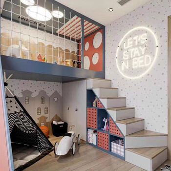 儿童房高低床双层床带衣柜组合床男孩树屋床子酒店床效果图设计0㎡