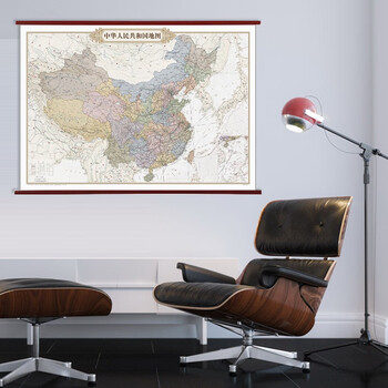 复古版2019新版中国地图挂图世界地图仿古版精装挂杆1511米超大防水