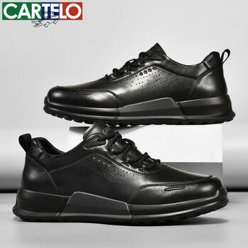 CARTELO 卡帝乐鳄鱼 男鞋2024秋冬季男士时尚运动休闲鞋潮流百搭舒适透气旅游鞋子 黑色 5708 41