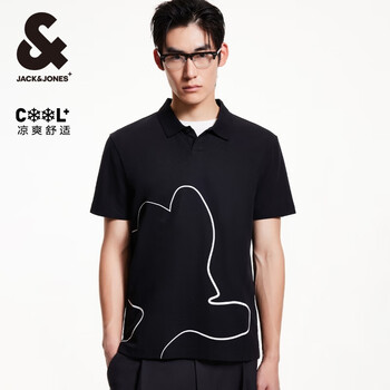 杰克·琼斯(JACK&JONES)25年男装短袖POLO衫男士【凉感】趣味印花商务休闲夏季翻领T恤 E40黑色 常规 M