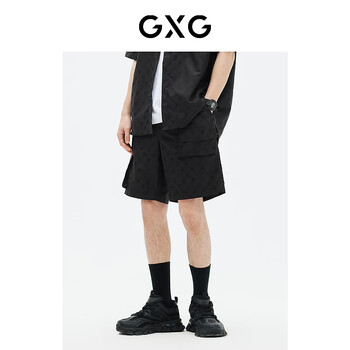 GXG男装 商场同款 短裤五分裤直筒提花满印时尚潮流 23年夏季新款 黑色 S