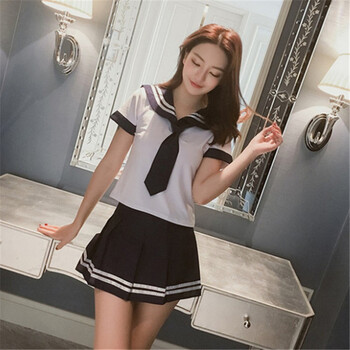 情趣内衣露腰水手学校女生装系带露胸蝴蝶结制服诱惑格子短裙套装jk