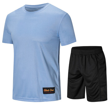 训练服套装男女投篮热身短袖短裤篮球运动球衣篮球服定制 浅蓝色套装
