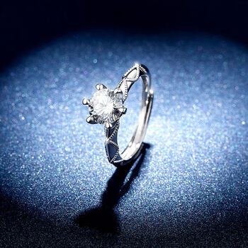 翡德丽珠宝品牌莫桑石戒指女银50分一1克拉婚戒结婚七夕生日礼物送