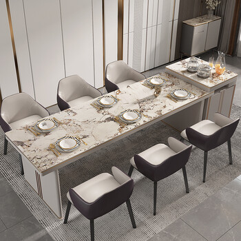 岛台餐桌一体导台餐桌一体歺桌岩板岛台餐桌一体家用大户型餐台轻奢