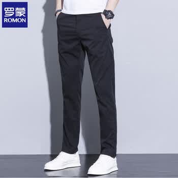 罗蒙（ROMON）男士休闲裤直筒修身春夏季新款商务休闲中青男裤百搭长裤子男 黑色 33