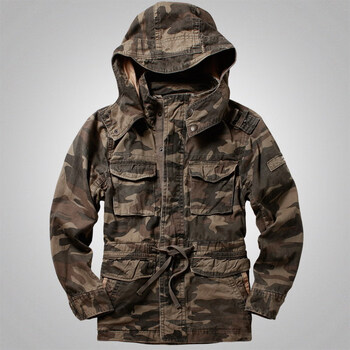 m65风衣战术服美式多口袋夹克外套中长款工装迷彩服连帽宽松户外军事