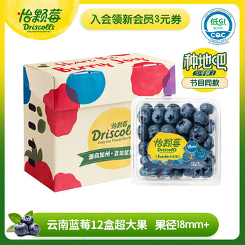 Driscoll's 怡颗莓 云南蓝莓 Jumbo超大果 18mm+ 125g/盒 12盒