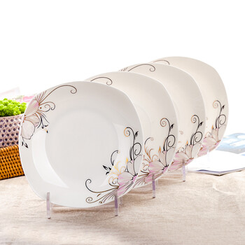 深盘水果盘香榭丽舍7方汤盘骨瓷中式方盘子 金粉世家-7英寸方汤盘4个