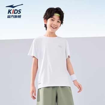 鸿星尔克儿童装男童短袖t恤夏季短T男生夏装中大童运动半袖T恤 正白 150