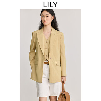 LILY老钱西2025春植物系宽松休闲职业通勤百搭高级感西装外套女 713黄卡其 M