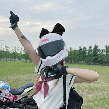 来梦同款头盔女摩托车爆音少女头盔蝴蝶复古机车全盔 素色(黑镜) 黑