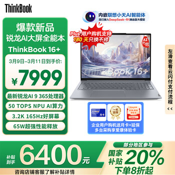 ThinkPad ThinkBook 16+ 2025 锐龙AI元启版(AI 9 365 32GB 1TB)