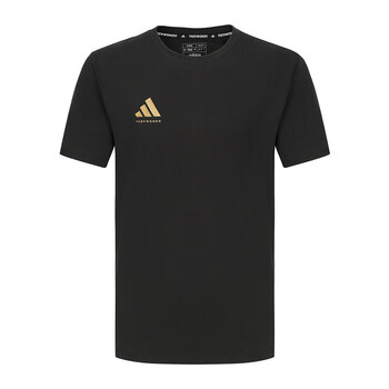 阿迪达斯(adidas)t恤男夏季运动透气轻薄宽松棉短袖 金logo 黑色 M