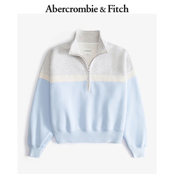 Abercrombie & Fitch女装25春季抓绒撞色立领半拉链落肩长袖卫衣152-5106 蓝色 M (165/96A)