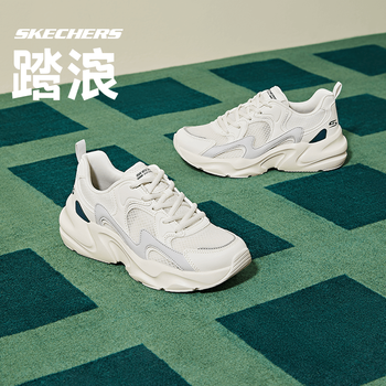 斯凯奇(Skechers)踏浪丨男女同款老爹鞋春夏透气小白鞋网面学院风情侣款运动鞋增高 浪花白/NTMT(女款) 35