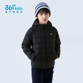 361° 童装儿童轻薄羽绒服中大童外套男女童保暖羽绒服 经典黑