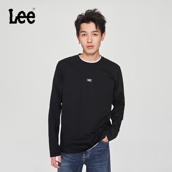 Lee25春夏新品标准版圆领织标Logo黑色男长袖T恤 黑色 M