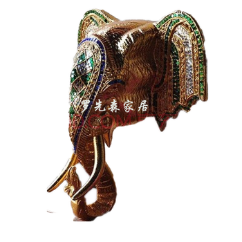 泰国木雕金象头挂饰贴金箔大象东南亚风情酒店会所家装饰品象 12英寸