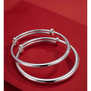 s9999足银宝宝婴儿银手镯女光面传承亲子款满月周岁礼物 b04小孩点珠