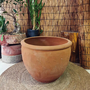 养鱼盆荷花缸泥瓦盆黑陶瓦盆透气庭院金鱼80特大 口径40高度30(红色