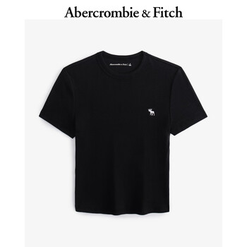 Abercrombie & Fitch【多色圆领T】经典小麋鹿图案女装25夏季美式短袖T恤139-5272 黑色 S (165/88A)