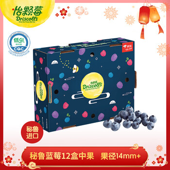 Driscoll's 怡颗莓 秘鲁蓝莓 125g*12盒 原箱礼盒装+赠佳沛金奇异果10粒装礼盒