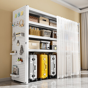 昭简 家用货架行李箱置物架下空落地多层带遮挡帘阳台收纳杂物储物架 三层103cm高  长40宽30cm