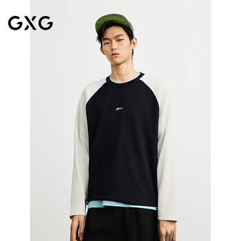 GXG男装 商场同款插肩袖T恤撞色长袖内搭男通勤 25年春G25X341002 黑色 S