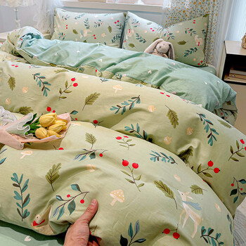 流川枫 全棉高支斜纹印花新疆棉高密纯棉被套床单四件套 闲雅花韵SXD 1.8m 床单款 (被套200*230cm) 套件