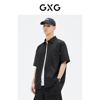 GXG男装 黑色微阔提花工艺短袖衬衫时尚 2023年夏季新款 黑色 S