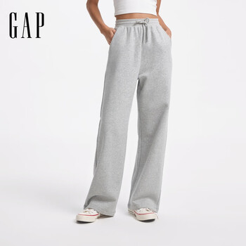 Gap女装2025春季新款logo阔腿针织长裤运动基础款休闲卫裤760795 浅灰色 XS (155/58A)亚洲尺码